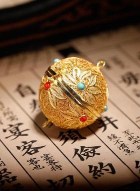 复古花丝镶嵌故宫万象香囊禁步吊坠优雅项链故宫文创香料香熏球