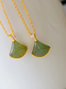 大牌风扇形复古项链银镶嵌小众时