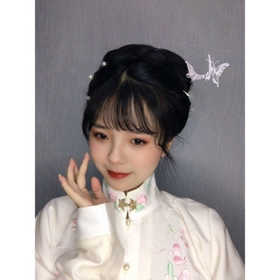 镀S925银凤钗步摇古典宫廷风蝴蝶古风发冠长款流苏女款典雅银簪子