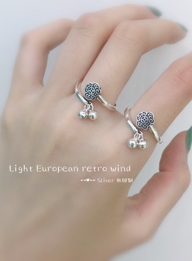 国潮设计925银复古做旧旺财戒指