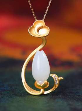 合金镀金锁骨项链镶嵌白玉吊坠女款民族风气质玉坠项坠挂坠颈饰品