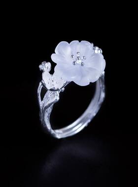 镀银镶嵌梅花戒水晶活口戒指中国风古代宫廷仙气质汉服百搭饰品