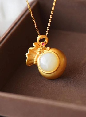 新款复古福运钱袋百搭气质吊坠项链轻奢小众设计感女款送老婆礼物