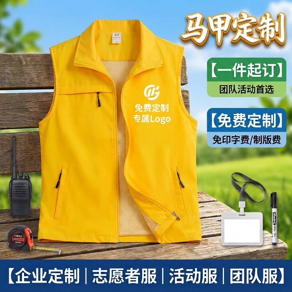 马甲定制三口袋背心拉链工作服印logo超市志愿者广告宣传活动工装