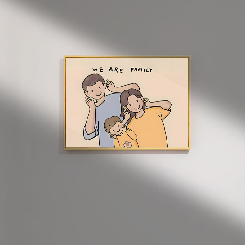 简约超薄电表箱装饰画一家三口卡通遮挡画免打孔电闸箱配电箱挂画图片