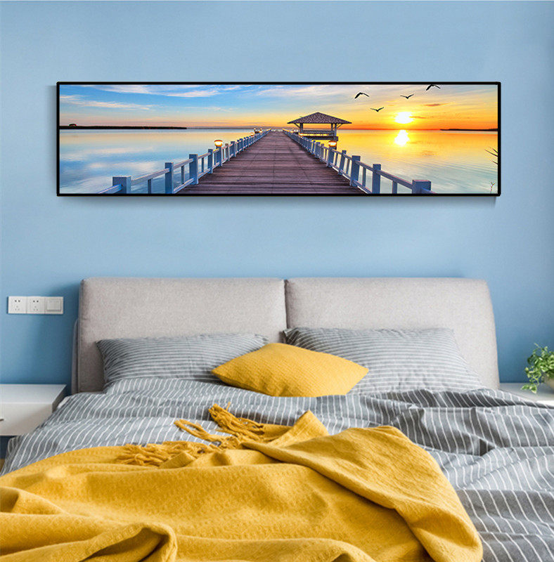 海景床头挂画卧室墙画宾馆酒店房间壁画风景条形横版长方形装饰画