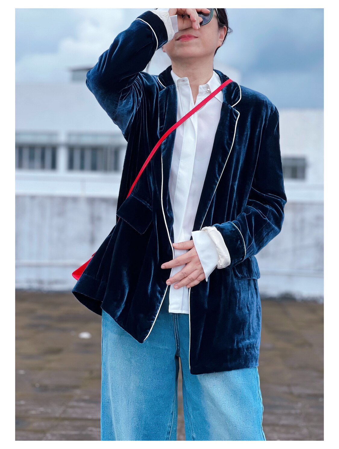 时尚中长款真丝丝绒西装外套女士