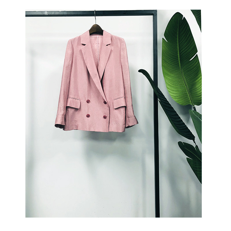 春夏新品 进口醋酸小西装外套女士 桃粉色 休闲薄款肤白显瘦