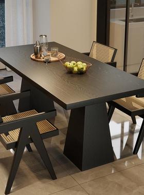 侘寂风实木餐桌黑色白蜡木办公桌家用原木书桌大板桌长方形吃饭桌