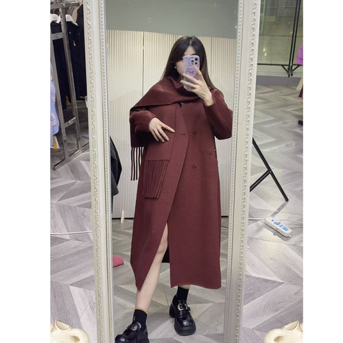 可路莎248699款羊毛呢 冬季新品围巾长款双面呢 阔版显瘦呢子大衣