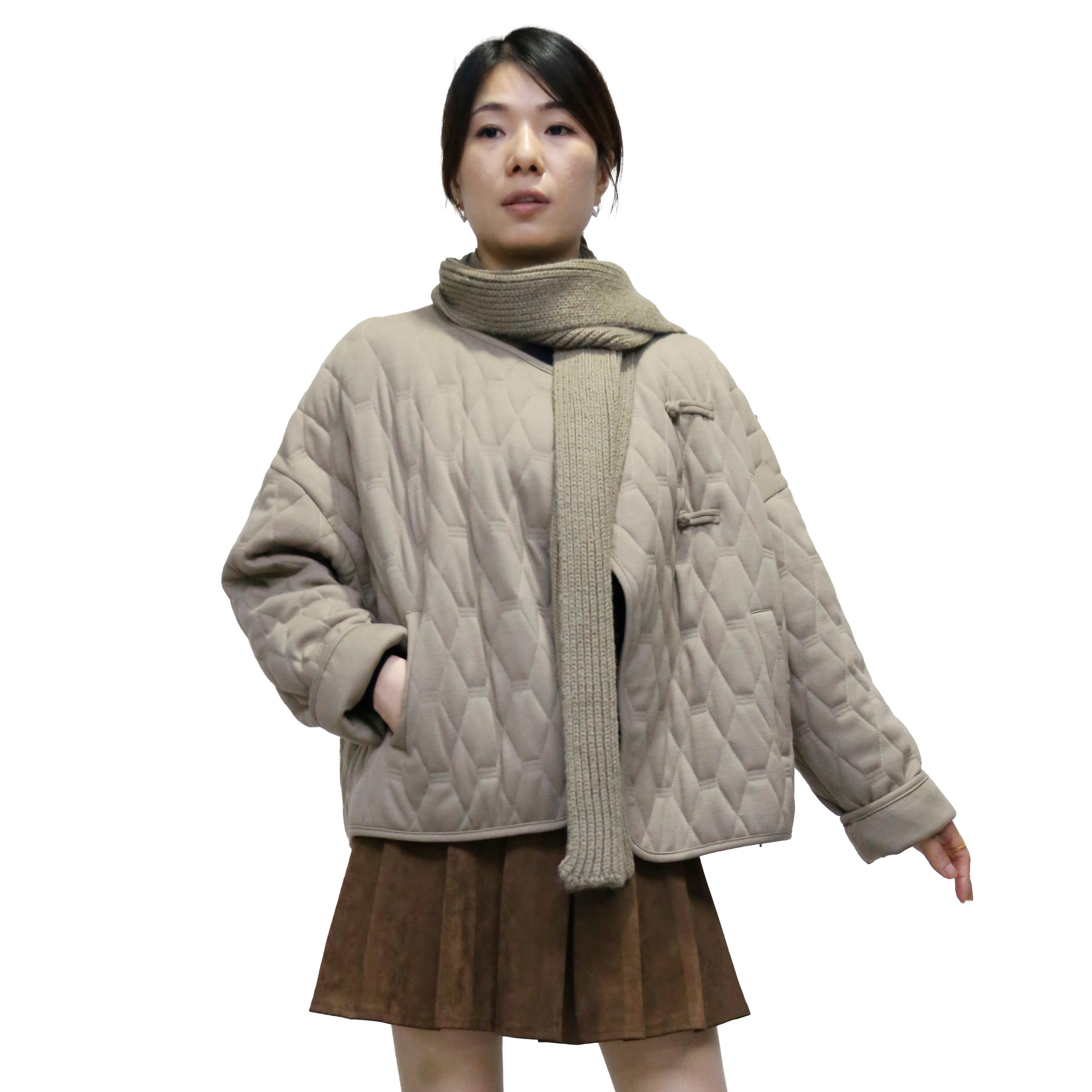 可路莎 244733款棉服小外套 冬季新品围巾款绗棉外套 羊毛短上衣