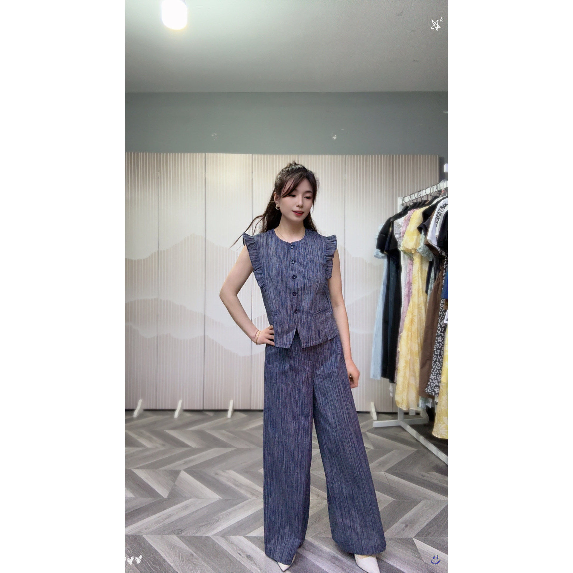 可路莎专柜正品252442高腰通勤条纹西装裤长裤职业正装宽松直筒