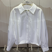 251063 极简风白色翻领长袖 衬衫 可路莎正品 女百搭基础款 上衣