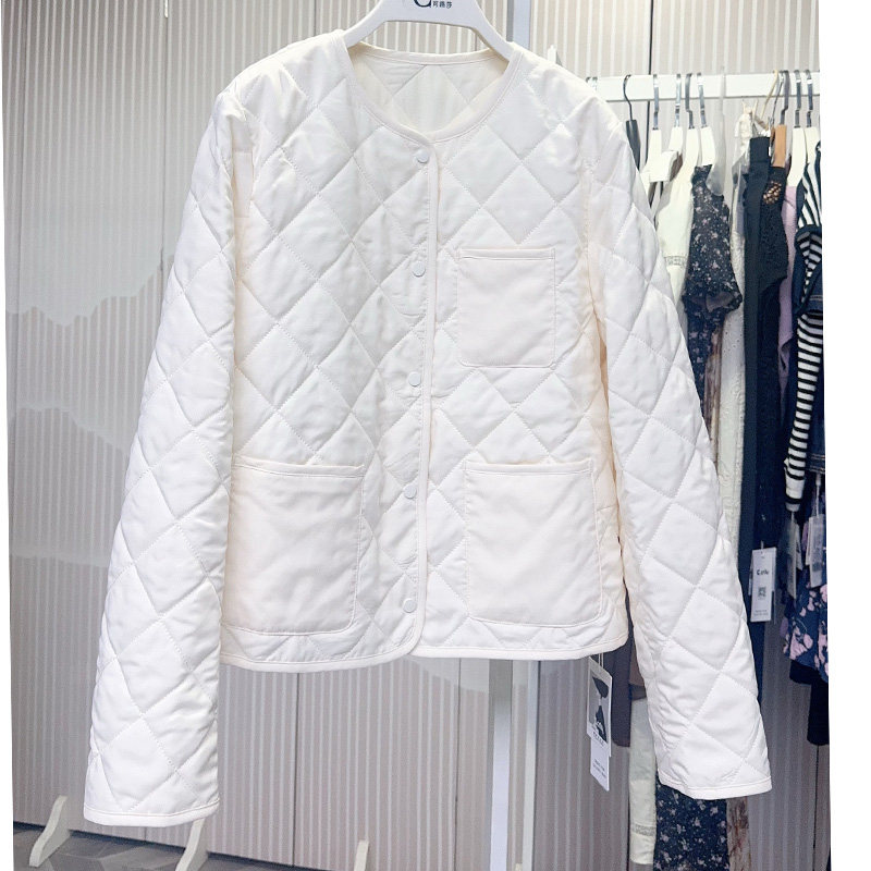 可路莎菱格纹圆领长袖女棉服