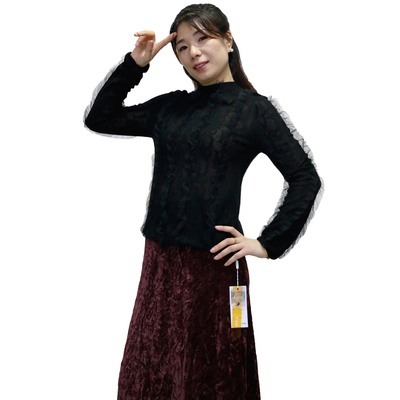 可路莎C249746 冬新款高领薄衬衫 精致荷叶边长袖针织衫百搭打底