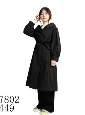 可路莎237802连帽风衣式羽绒服宽松宽领口女士休闲外套系腰带