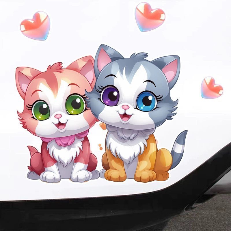 汽车贴纸爱心情侣猫咪划痕遮挡车贴装饰创意贴画搞笑个性电动车贴