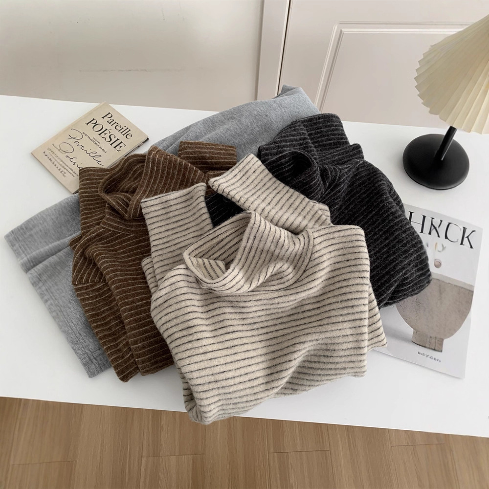 【Miss陸】兔绒条纹T恤女垂感软糯冬季保暖内搭慵懒韩版磨毛打底