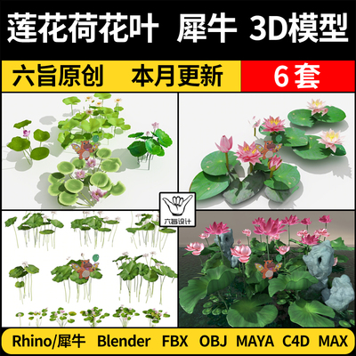 blender荷花莲花荷叶C4D模型FBX/OBJ犀牛Rhino/MAYA/3dmax模型库