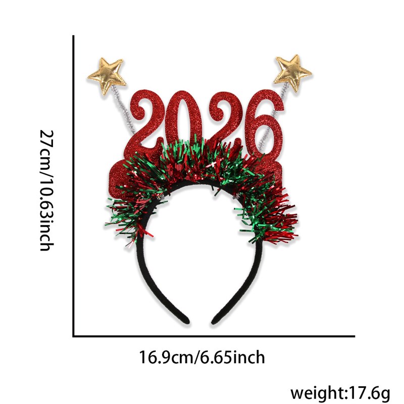 跨境新款2026圣诞彩条发箍儿童圣诞派对氛围拍照道具新年星星头箍