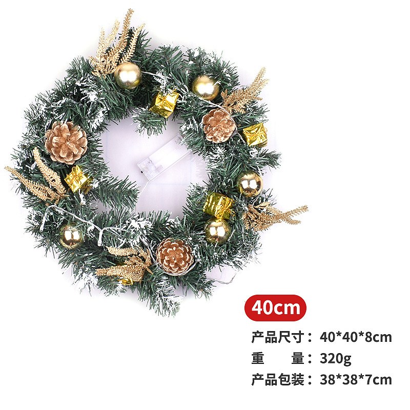 圣诞花环跨境带灯圣诞节日装饰品派对藤编仿真松果花环门饰挂件