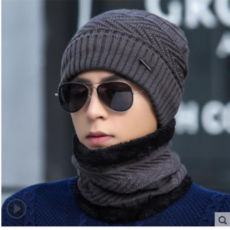 帽子男冬季保暖针织毛线帽冬天骑车护耳防寒帽子男士套帽围脖加厚