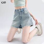 女夏季 外穿薄款 2025新款 破洞牛仔短裤 高腰宽松阔腿显瘦小个子热裤