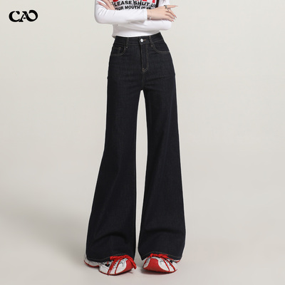 丹宁蓝水洗高腰显瘦直筒牛仔裤