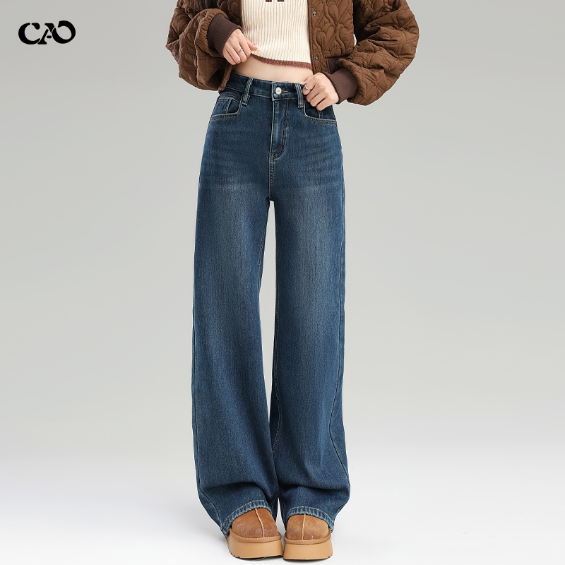 阔腿牛仔裤女秋冬款加绒加厚保暖