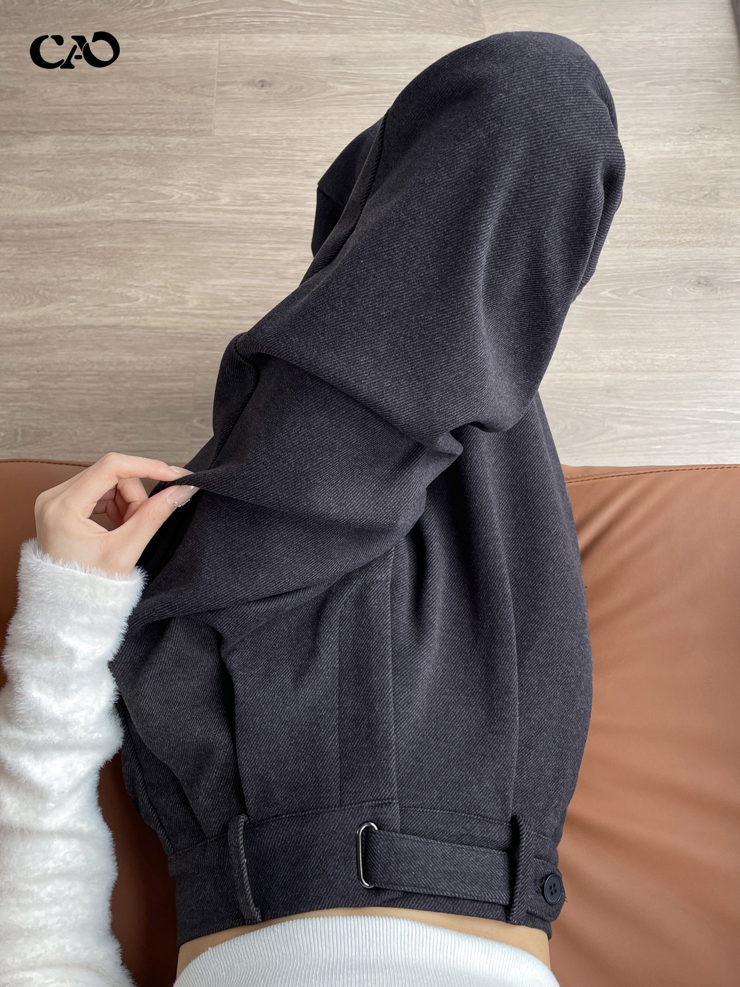 毛呢西装裤女灰色秋冬款加绒加厚弹力高腰抗皱垂感窄版阔腿直筒裤