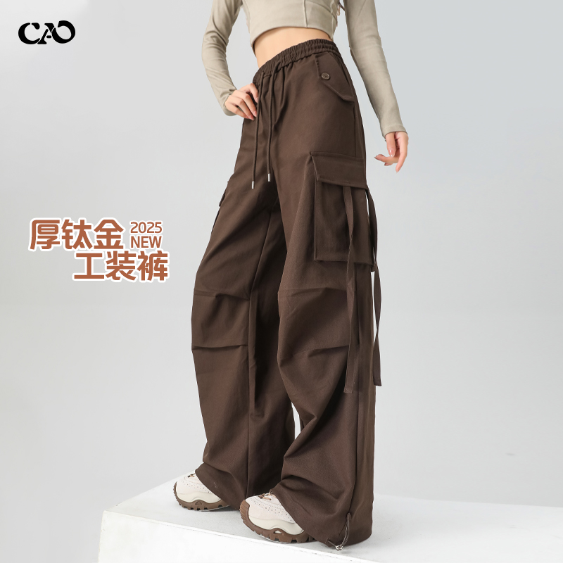 工装裤女秋冬加绒登山阔腿运动裤