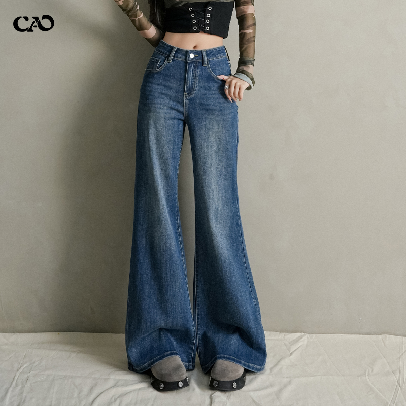 阔腿牛仔裤女秋冬加绒保暖喇叭裤