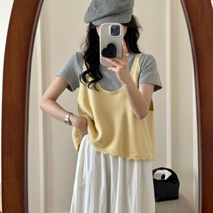 女装 春季 新款 纯色宽松针织马甲外穿2026短款 背心吊带外搭 韩系无袖