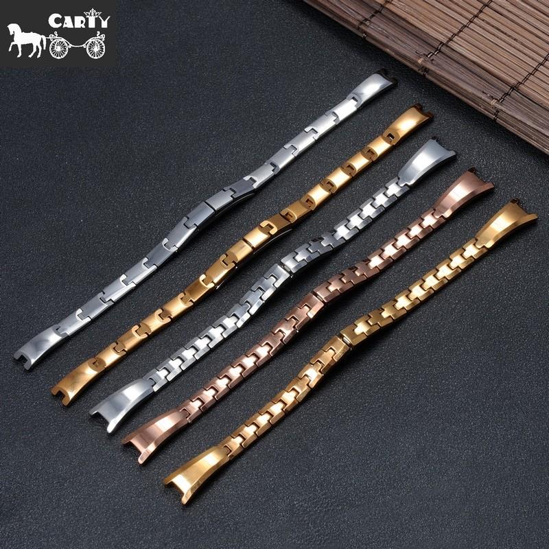 适配原厂carty钨钢表带凹口女玫瑰金色黄金色钢本色乌钢手表配件