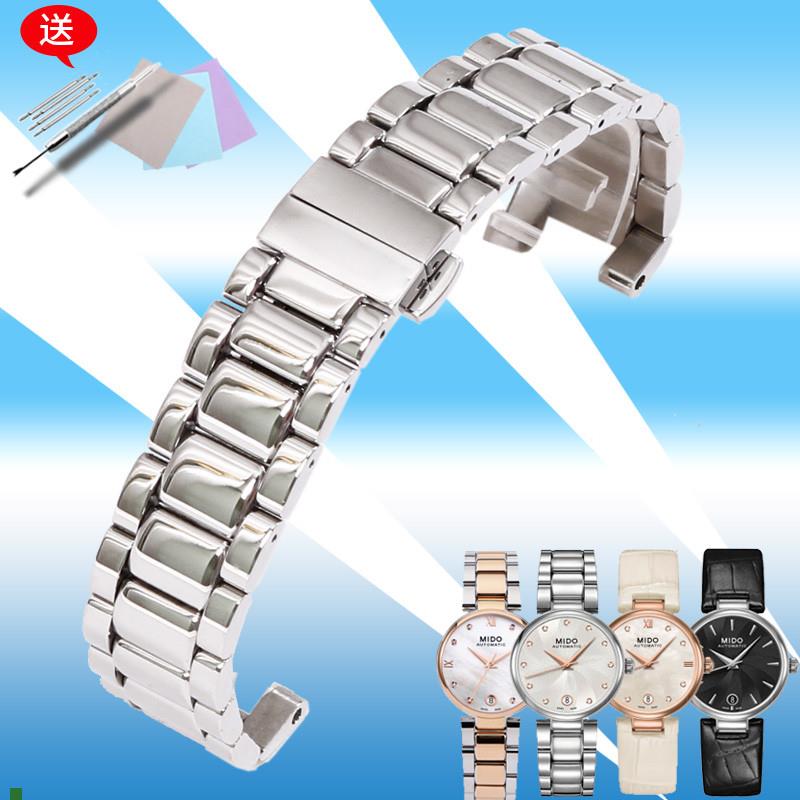 适用于美度mido钢带M0p22精钢表链手表带M022.207A凹口表带女18mm