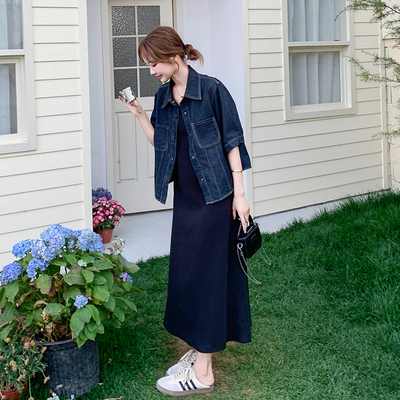 韩系chic穿搭牛仔衬衫黑