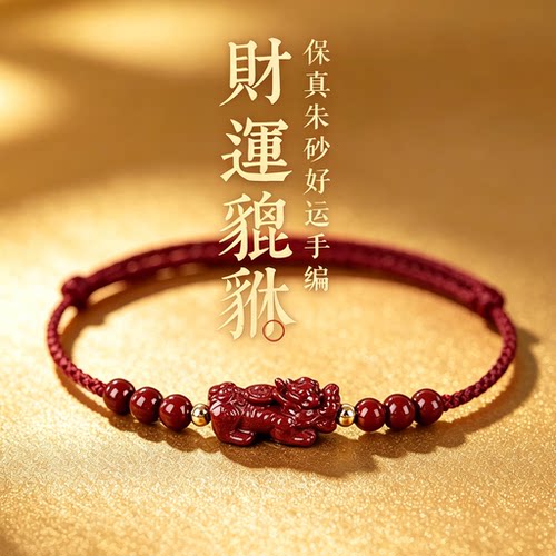 朱砂貔貅红绳手链男女转运珠