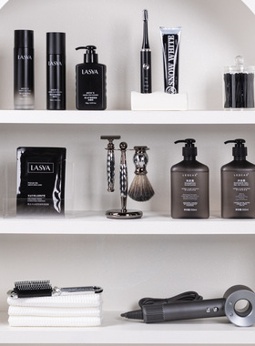 质感灰浴室柜摆件样板间卫生间镜柜展厅装饰吹风机剃须刀毛巾套装