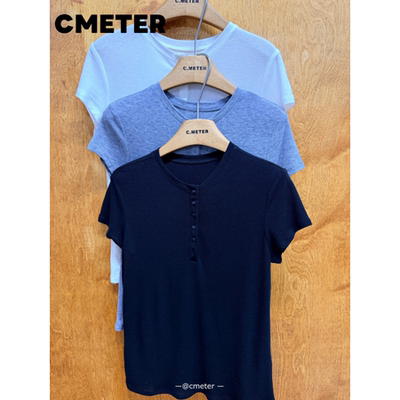 CMETER【经典显瘦】半开领显瘦短袖T恤