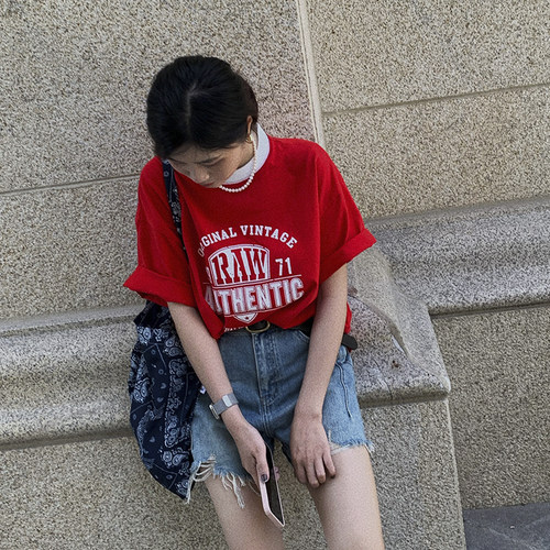 短袖薄款字母印花棉质女