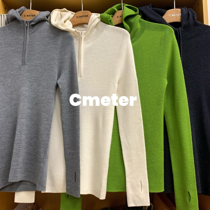 CMETER【羊毛无缝一体全成型】连帽打底修身毛衣针织衫