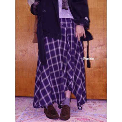 CMETER【超推荐】复古格纹不规则半身长裙女