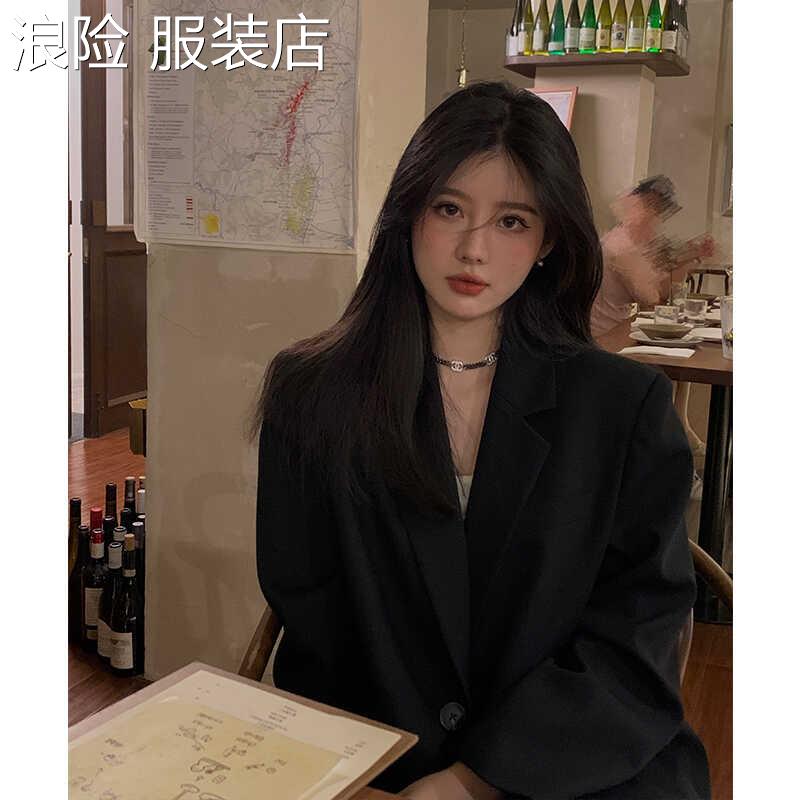 浪险黑色西装外套女2025新款春秋小个子今年流行高级感炸街休闲小
