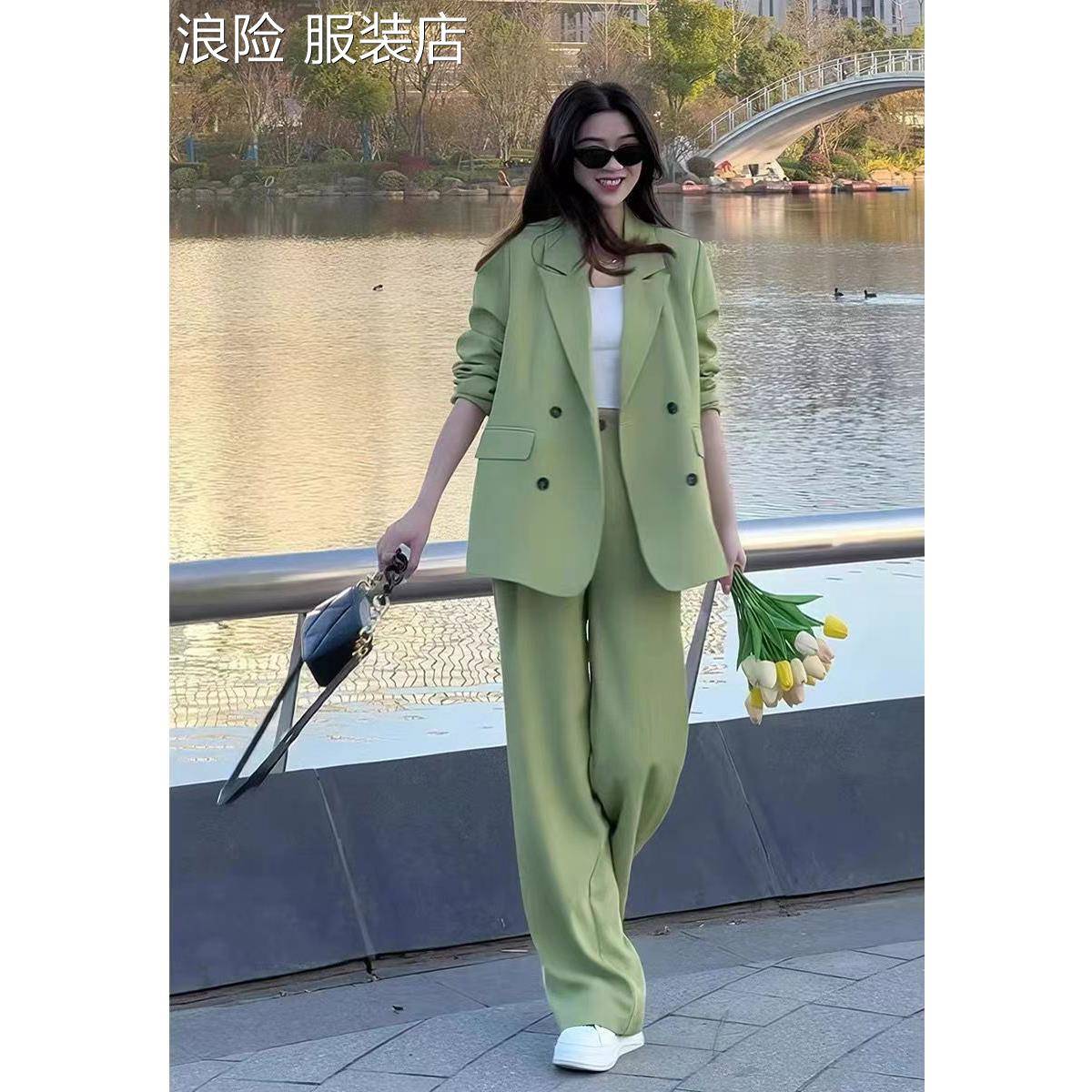 浪险韩版宽松西装套装女2024春季高级感休闲百搭气质西装外套阔腿