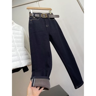 CC家居控 女装 奥粒绒加厚冬季 E304 H4040 弹力加绒牛仔老爹裤