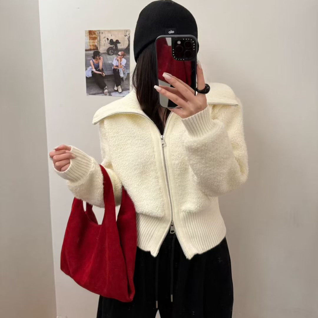 你别走nibiezou大翻领羊羔毛外套