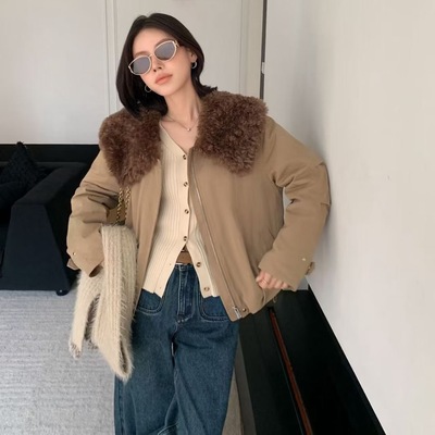 超好看羊羔毛派克服羽绒服女冬季