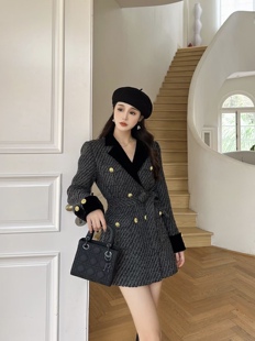 小香风西装外套女秋冬季高级感亮闪闪气质名媛中长款收腰西服上衣