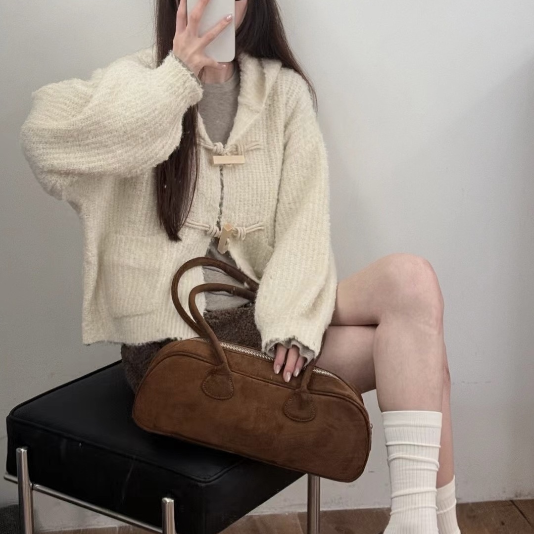 nibiezou网红同款白色连帽针织衫