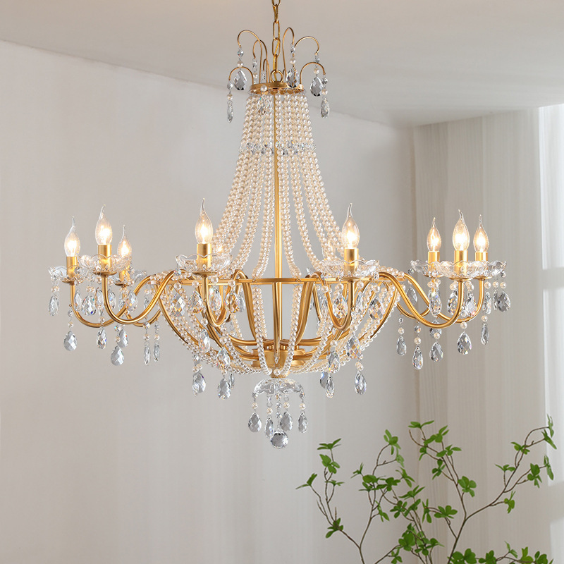 法式轻奢吊灯水晶珍珠酒店餐厅蜡烛灯复古宫廷浪漫美式灯具客厅灯